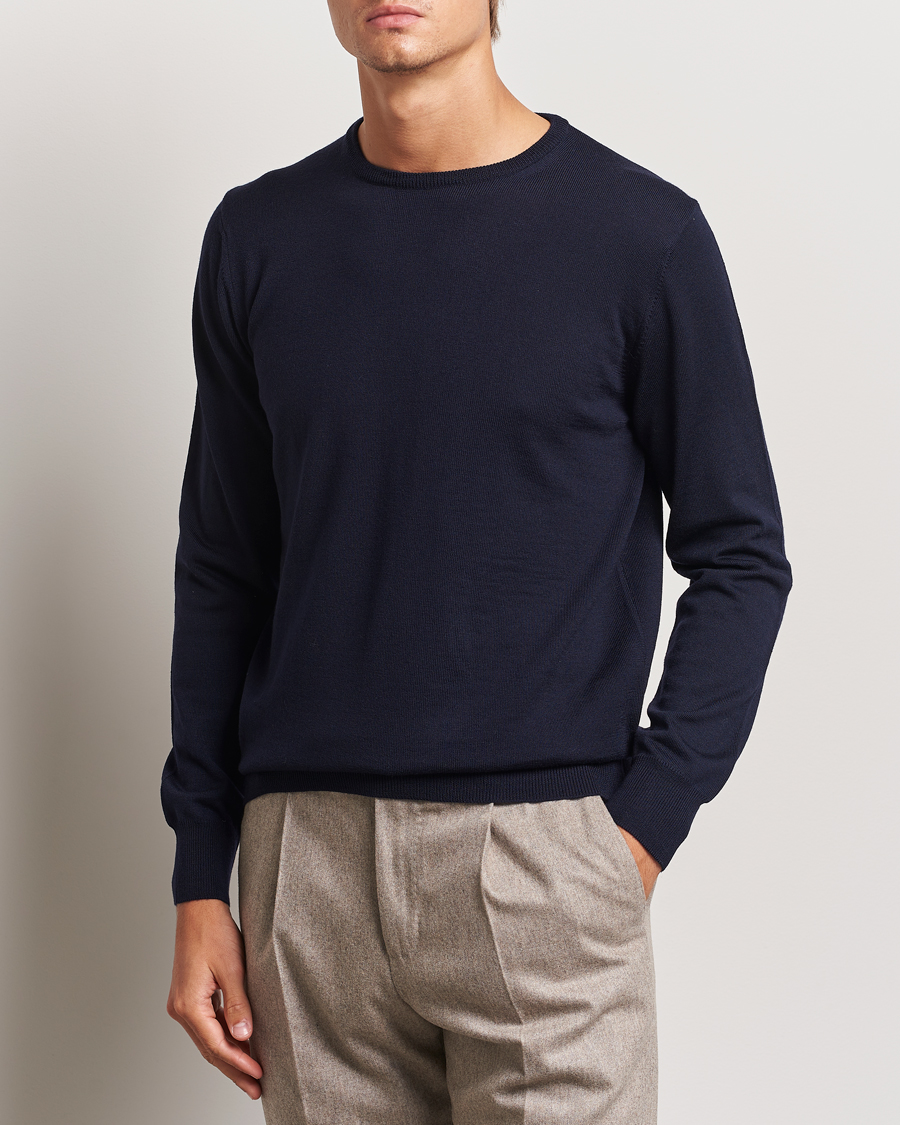 Herre | Trøjer | Morgano | Extra Fine Merino Wool Crewneck Navy