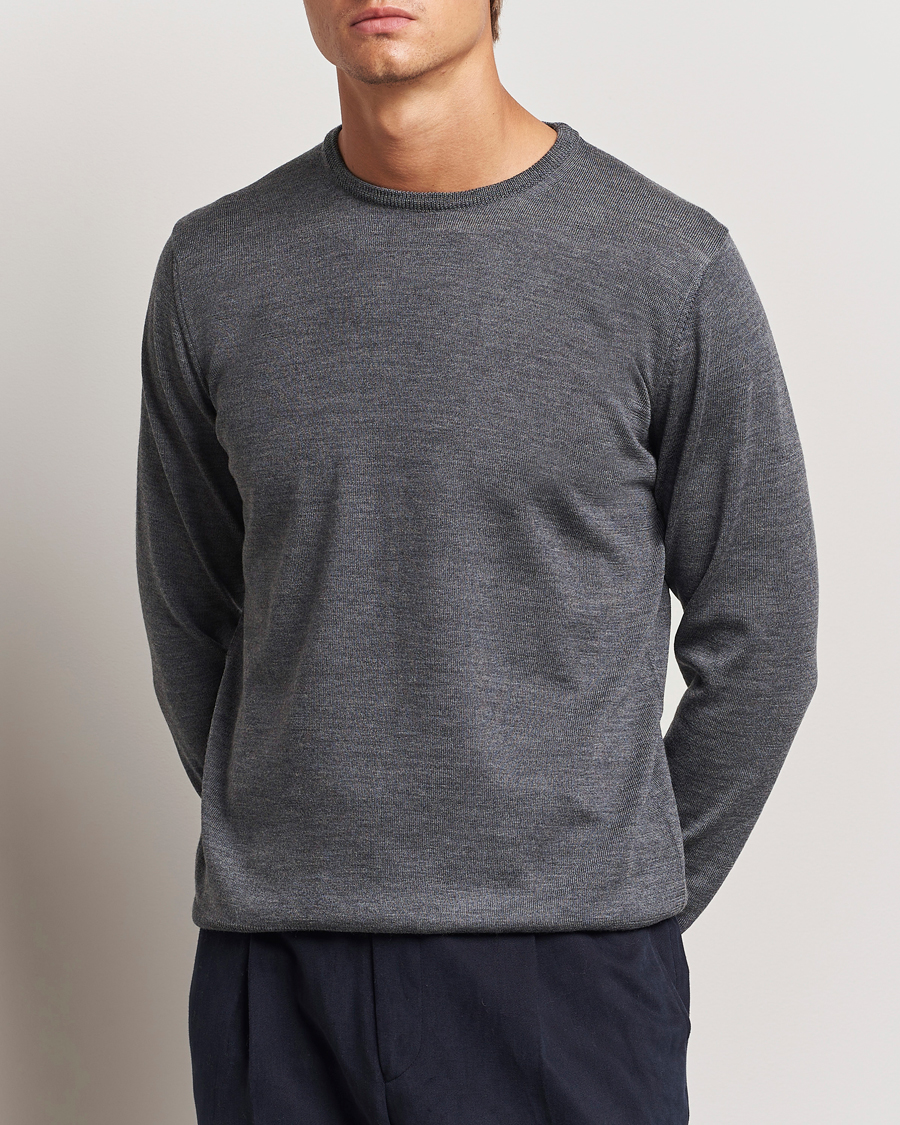 Herre | Trøjer | Morgano | Extra Fine Merino Wool Crewneck Mid Grey