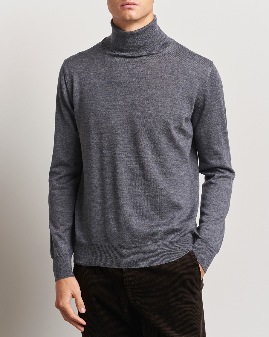 Herre |  | Morgano | Extra Fine Merino Wool Rollneck Mid Grey