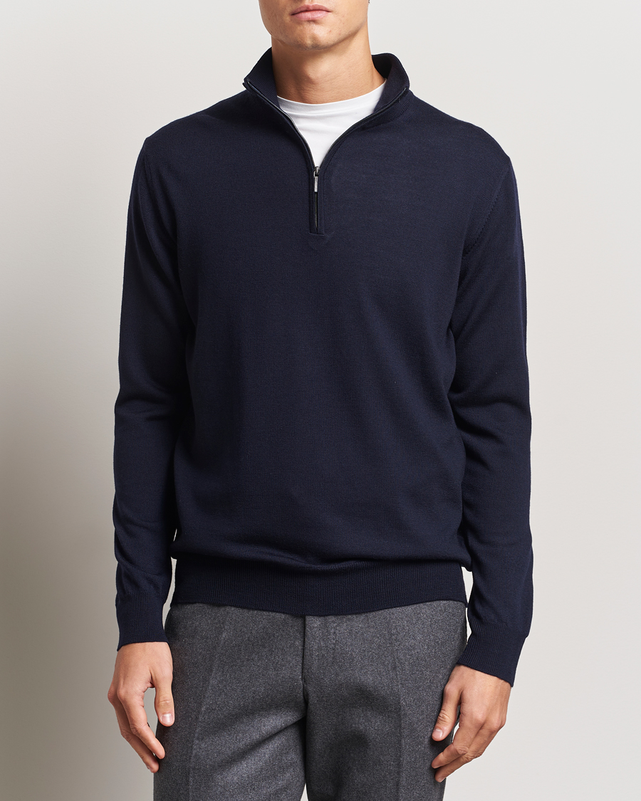 Herre |  | Morgano | Extra Fine Merino Wool Half-Zip Navy