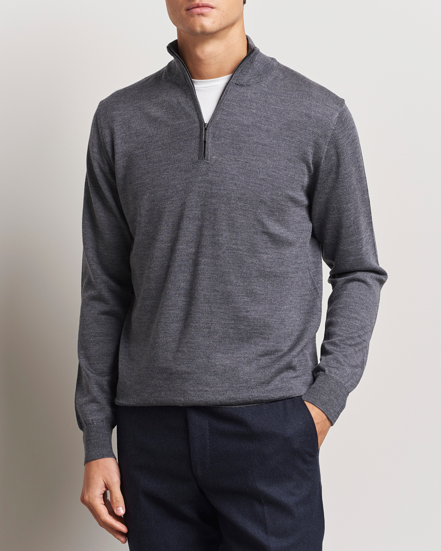 Herre |  | Morgano | Extra Fine Merino Wool Half-Zip Mid Grey