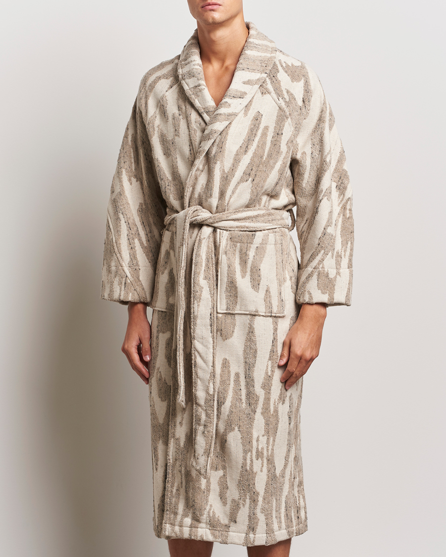 Herre | Morgenkåber | OAS | Fern Linen Terry Statement Robe Beige/White