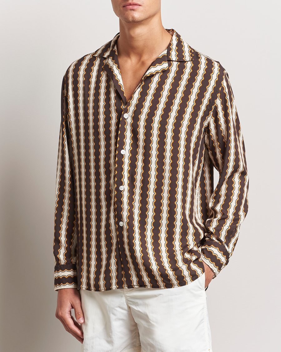 Herre |  | OAS | Rapallo Long Sleeve Viscose Shirt Brown/Beige