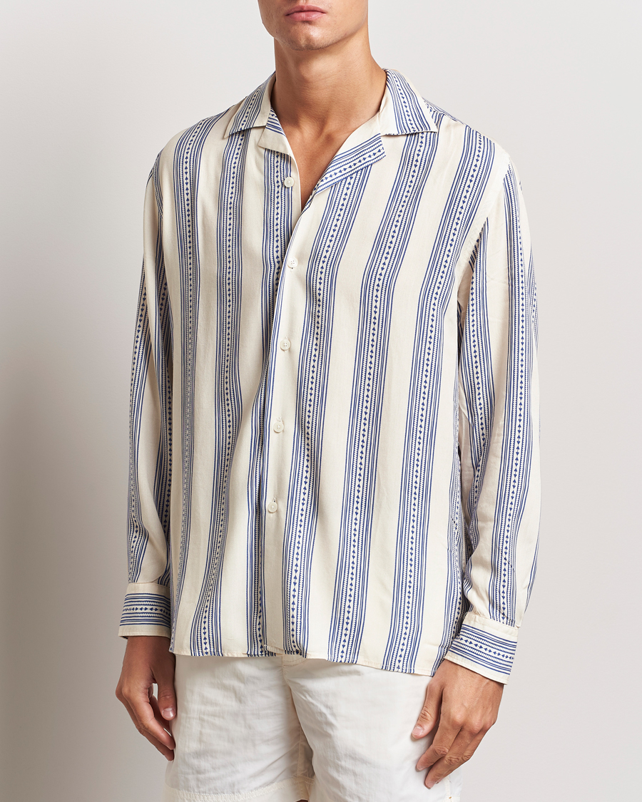 Herre | Casualskjorter | OAS | Havana Long Sleeve Viscose Shirt Blue/White