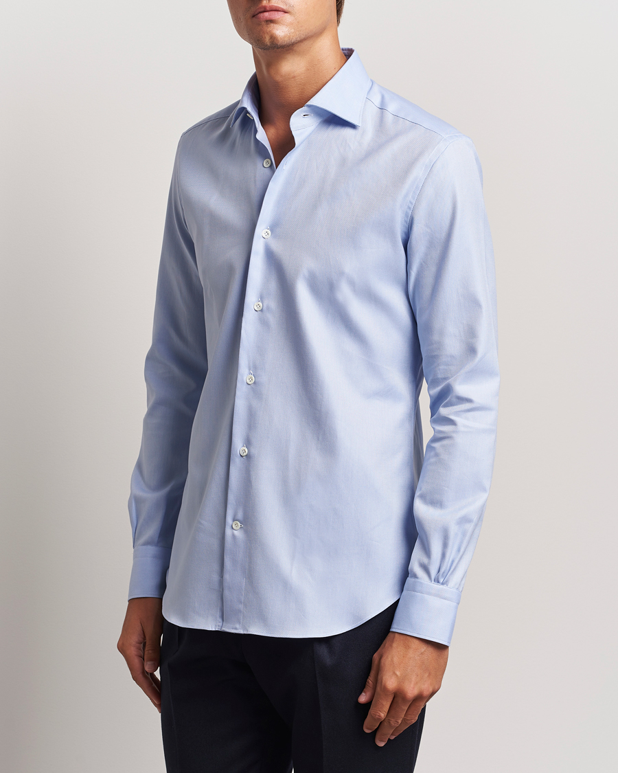 Herre |  | Mazzarelli | Soft Oxford Cut Away Shirt Light Blue