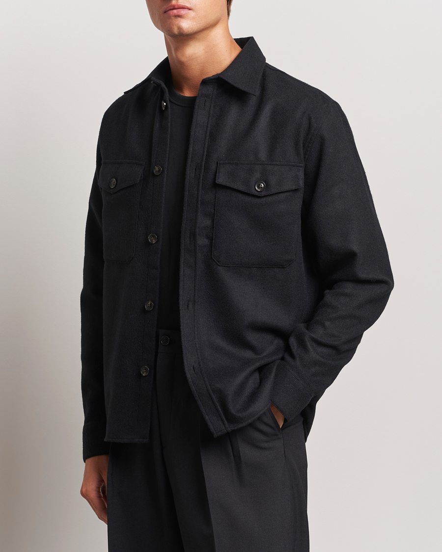 Herre | J.Lindeberg | J.Lindeberg | Flat Wool Overshirt Black