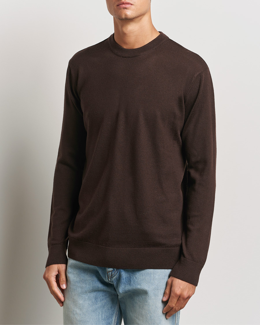 Herre | Nye varemærker | KnowledgeCotton Apparel | Regular Merino Knit Crew Neck Brown