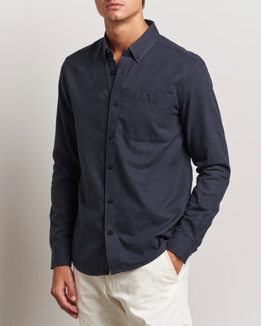 Herre | Casual | KnowledgeCotton Apparel | Regular Fit Melange Flannel Shirt Navy