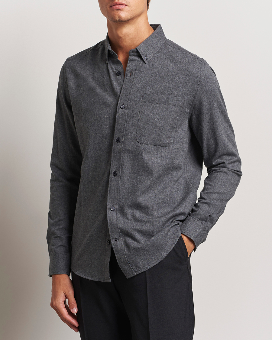 Herre |  | KnowledgeCotton Apparel | Regular Fit Melange Flannel Shirt Grey