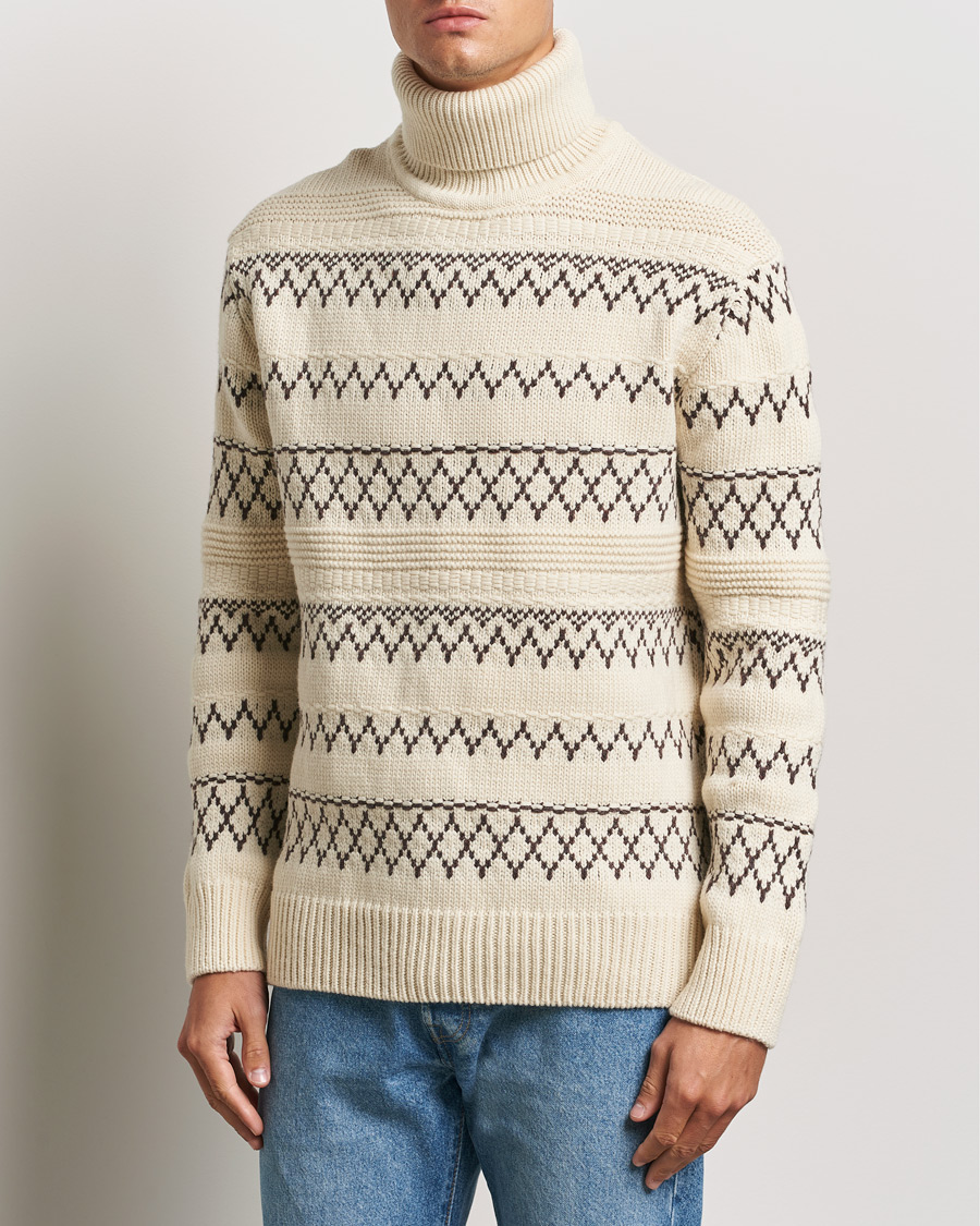 Herre |  | KnowledgeCotton Apparel | Knitted Pattern Lambswool Rollneck Off White