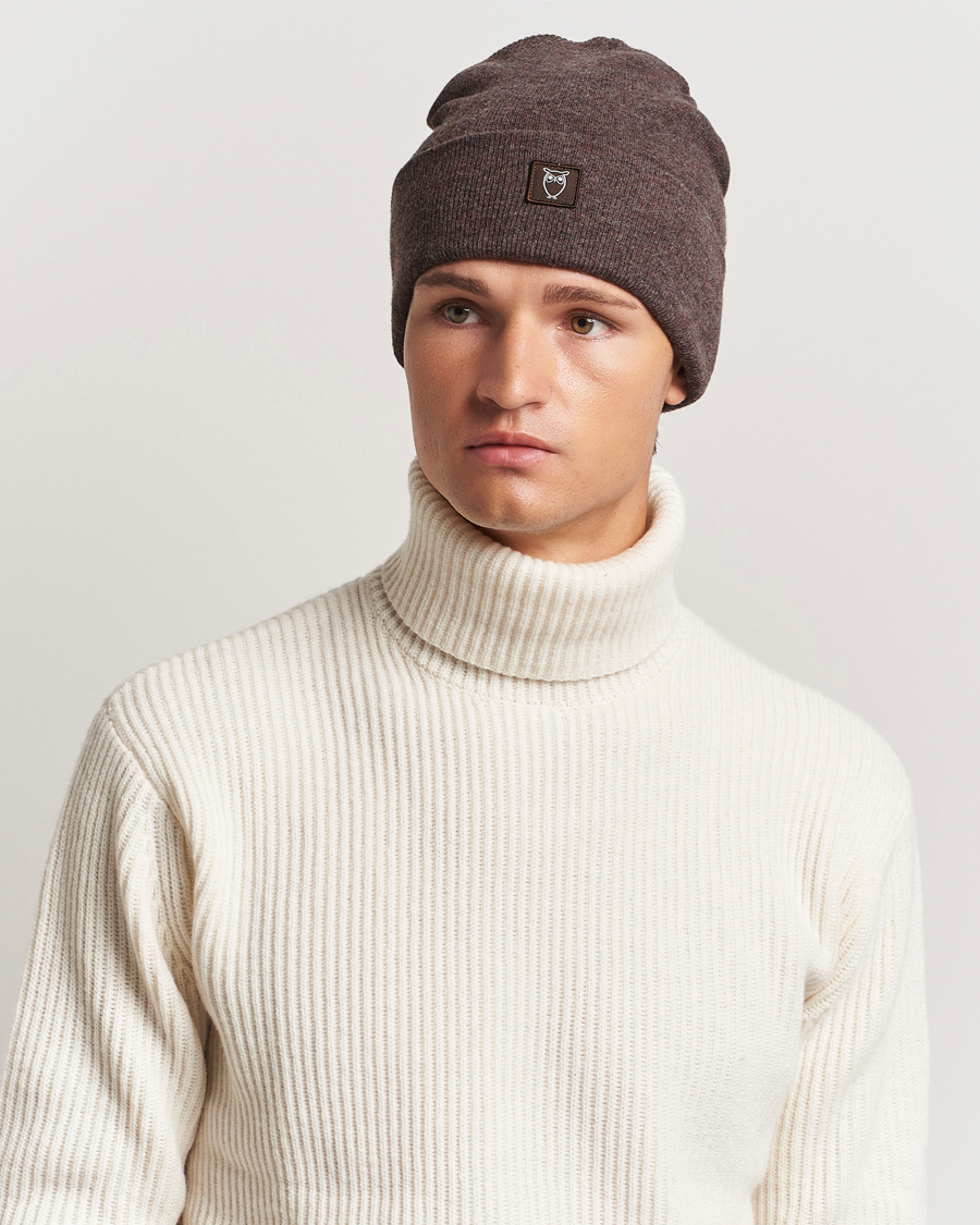 Herre |  | KnowledgeCotton Apparel | Double Layer Wool Beanie Brown Melange