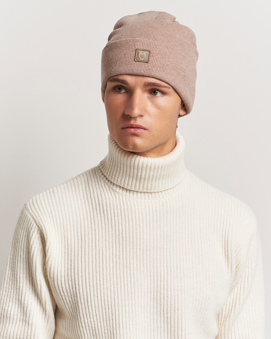 Herre |  | KnowledgeCotton Apparel | Double Layer Wool Beanie Light Beige