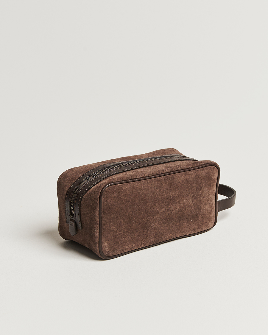 Herre | Toilettasker | Anderson\'s | Suede Washbag Dark Brown