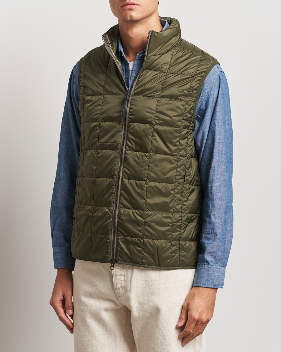 Herre | Tøj | TAION | High Neck Full Zip Lightweight Down Vest Dark Olive