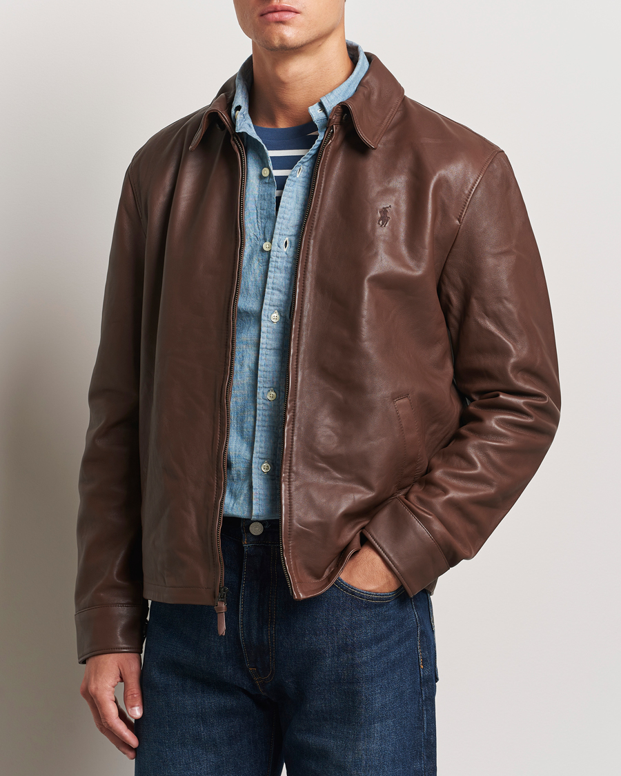 Herre |  | Polo Ralph Lauren | Maxwell Windbreaker Leather Jacket Bison Brown