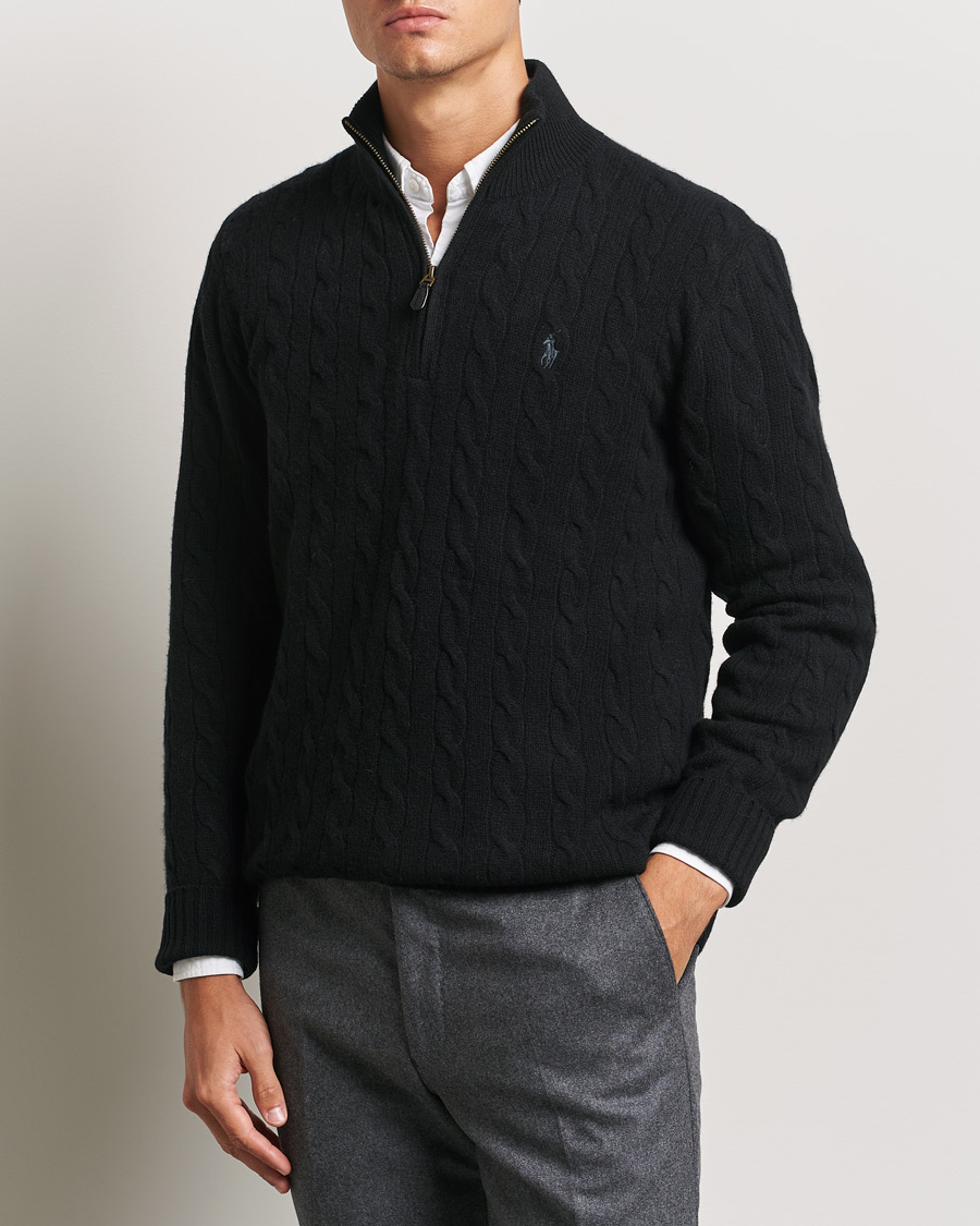 Herre |  | Polo Ralph Lauren | Wool/Cashmere Cable Half Zip Polo Black