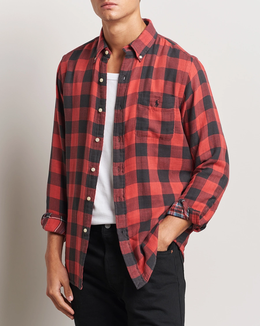 Herre |  | Polo Ralph Lauren | Double Face Custom Fit Check Shirt Red/Black