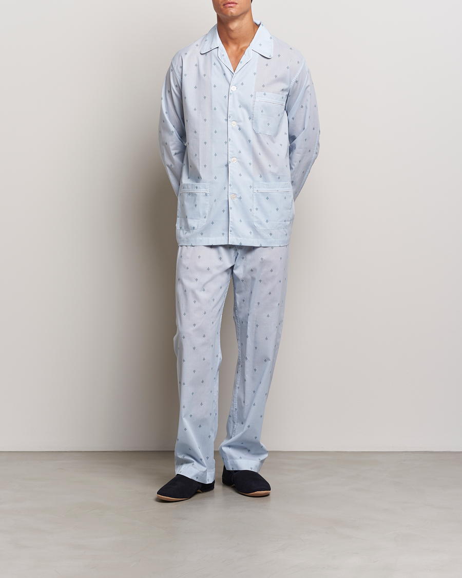 Herre |  | Derek Rose | Piped Cotton Pyjama Set Blue
