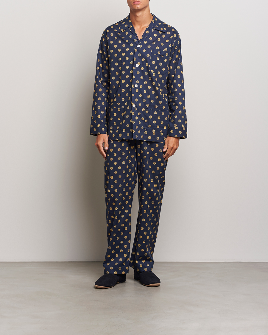 Herre | Derek Rose | Derek Rose | Printed Cotton Pyjama Set Navy