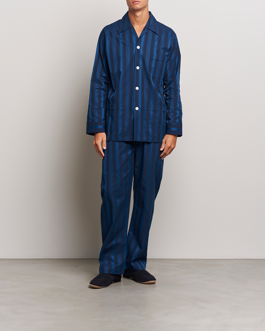 Herre |  | Derek Rose | Striped Cotton Pyjama Set Navy