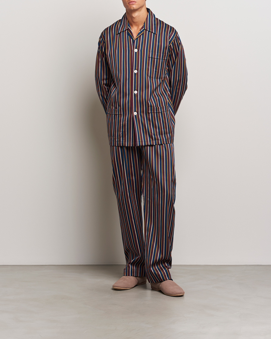 Herre |  | Derek Rose | Striped Cotton Pyjama Set Navy