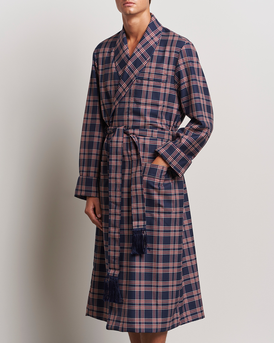 Herre |  | Derek Rose | Wool Checked Dressing Gown Navy