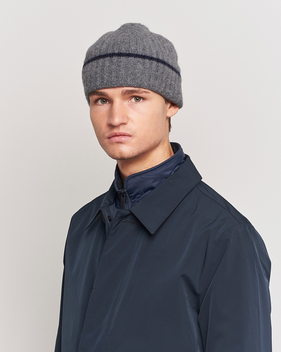 Herre |  | Amanda Christensen | Rib Knitted Cashmere Paspoal Cap Grey Melange