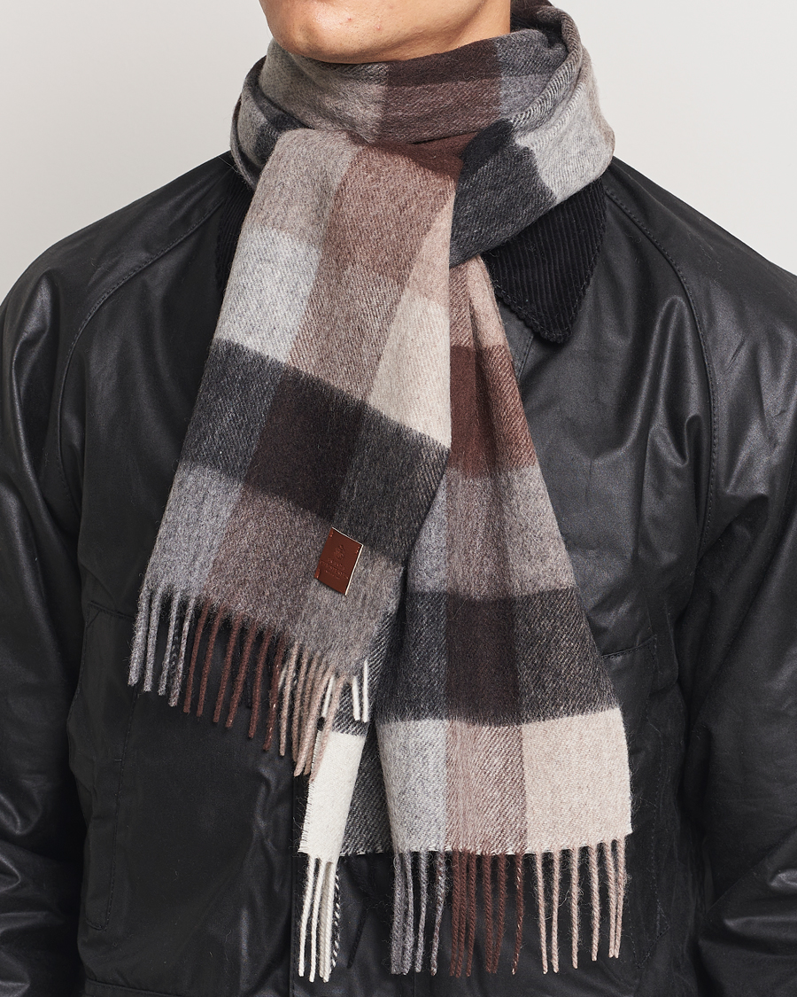 Herre |  | Amanda Christensen | Merino Wool Block Check Scarf Brown/Grey