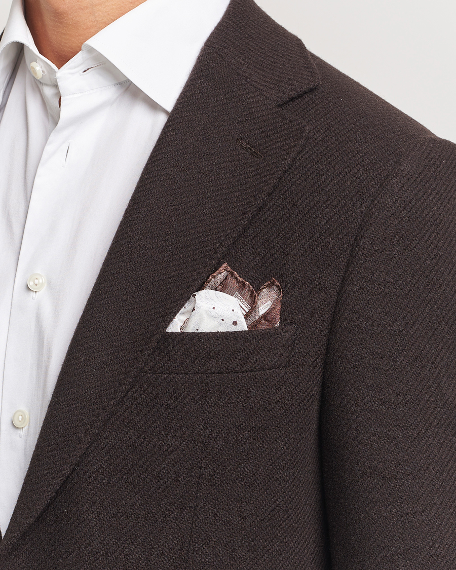 Herre |  | Amanda Christensen | Silk Twill Printed Flower Pocket Square Brown