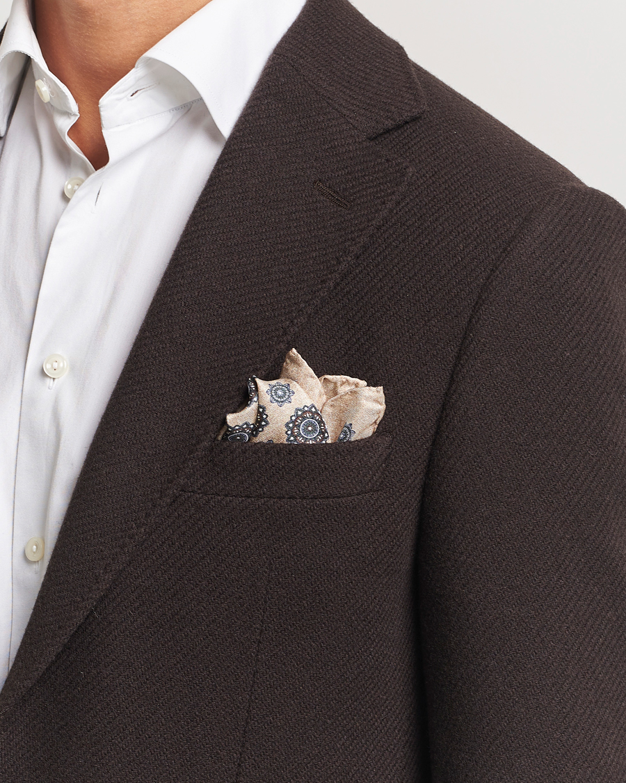 Herre |  | Amanda Christensen | Silk Twill Printed Flower Pocket Square Cream