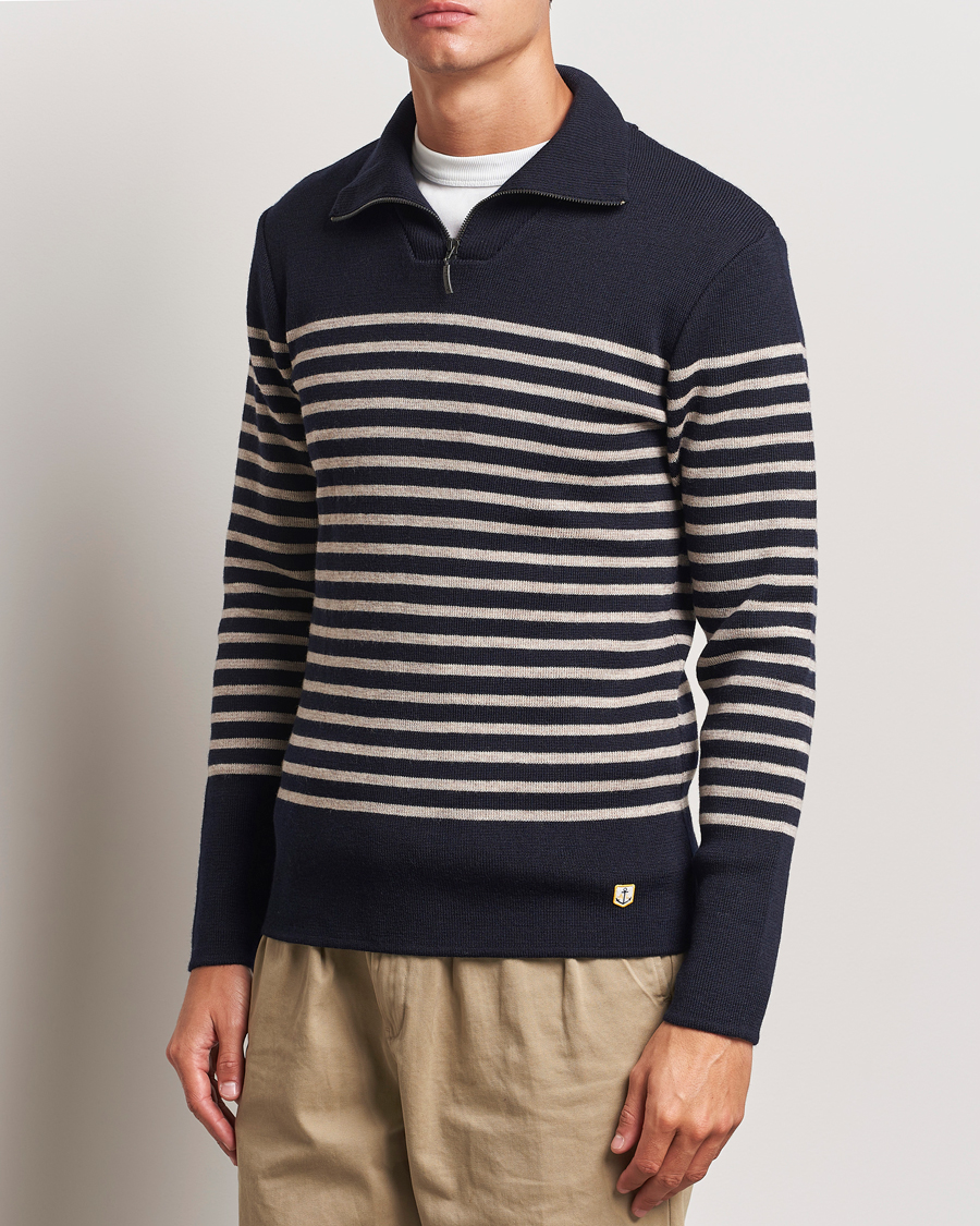 Herre |  | Armor-lux | Pull Camionneur Wool Half Zip Navy/Sandstone