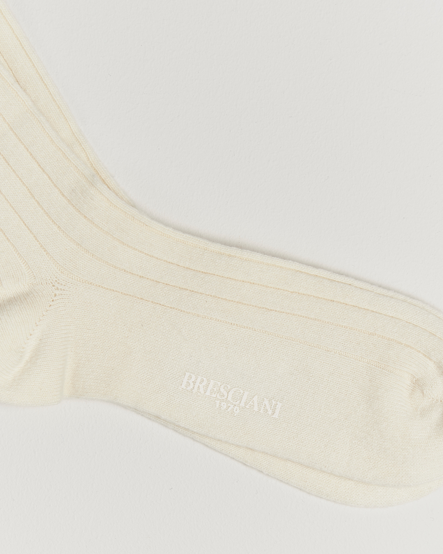 Herre |  | Bresciani | Wool/Cashmere Ribbed Socks White