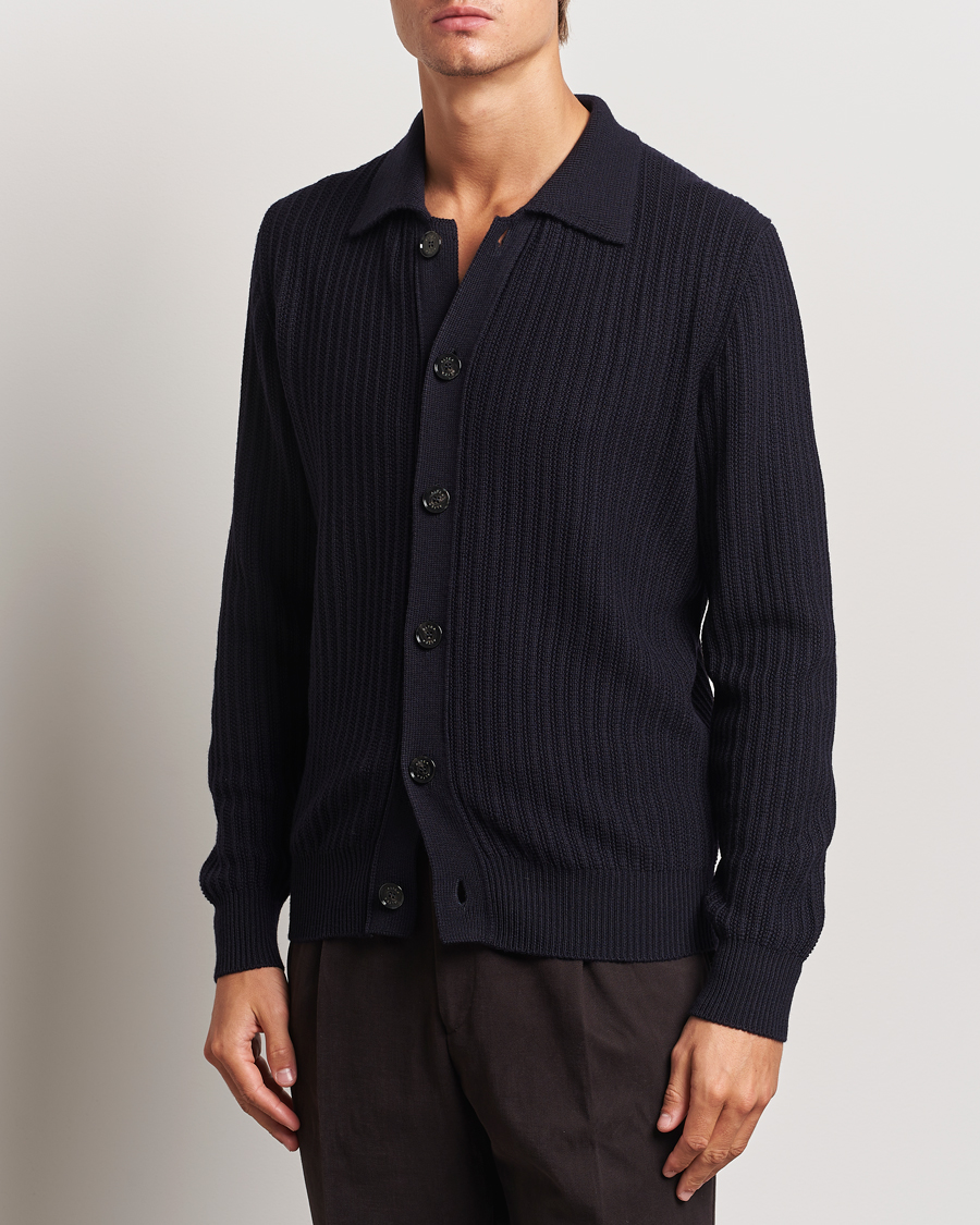 Herre |  | Altea | Rib Wool Cardigan Navy