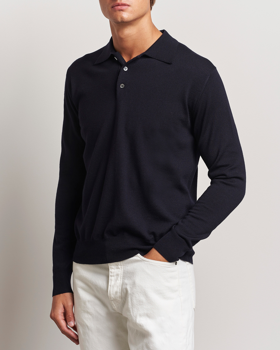 Herre |  | Altea | Merino Long Sleeve Polo Navy