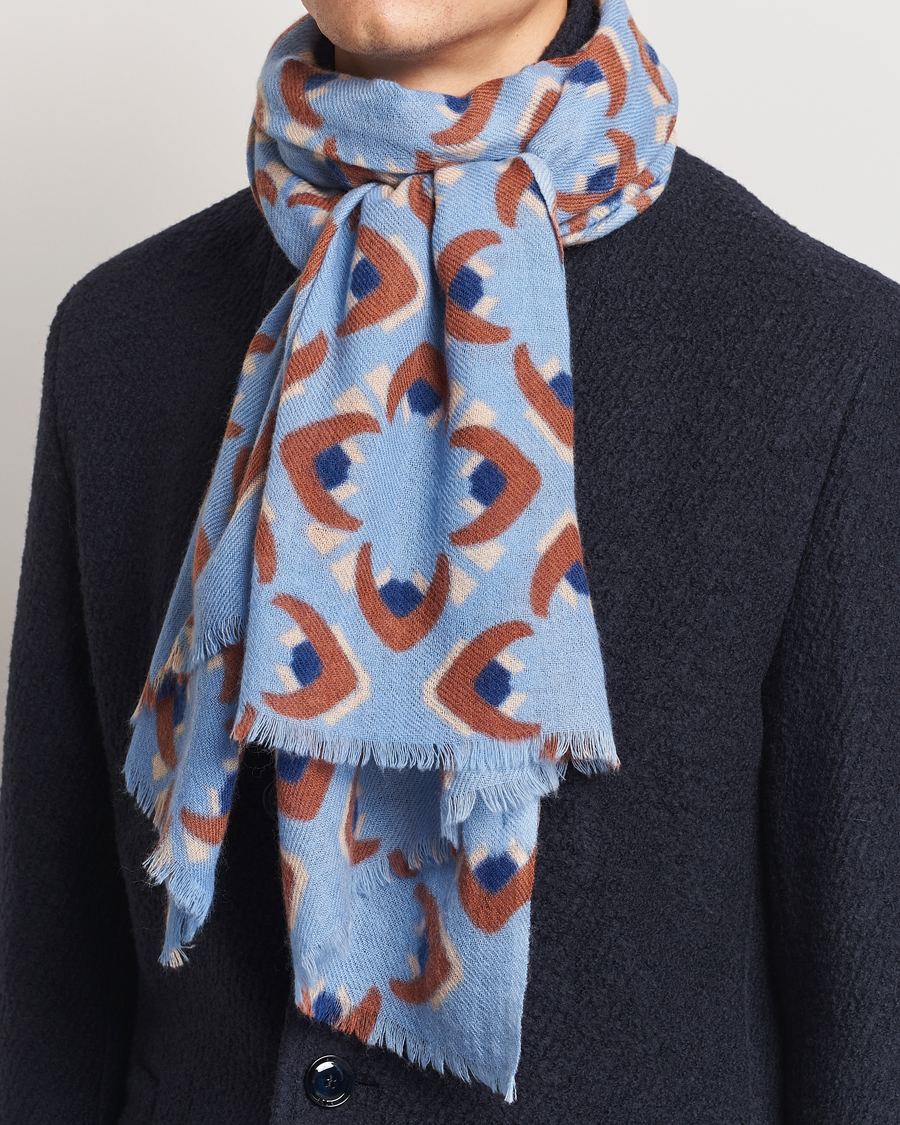 Herre |  | Altea | Printed Wool/Cashmere Scarf Light Blue