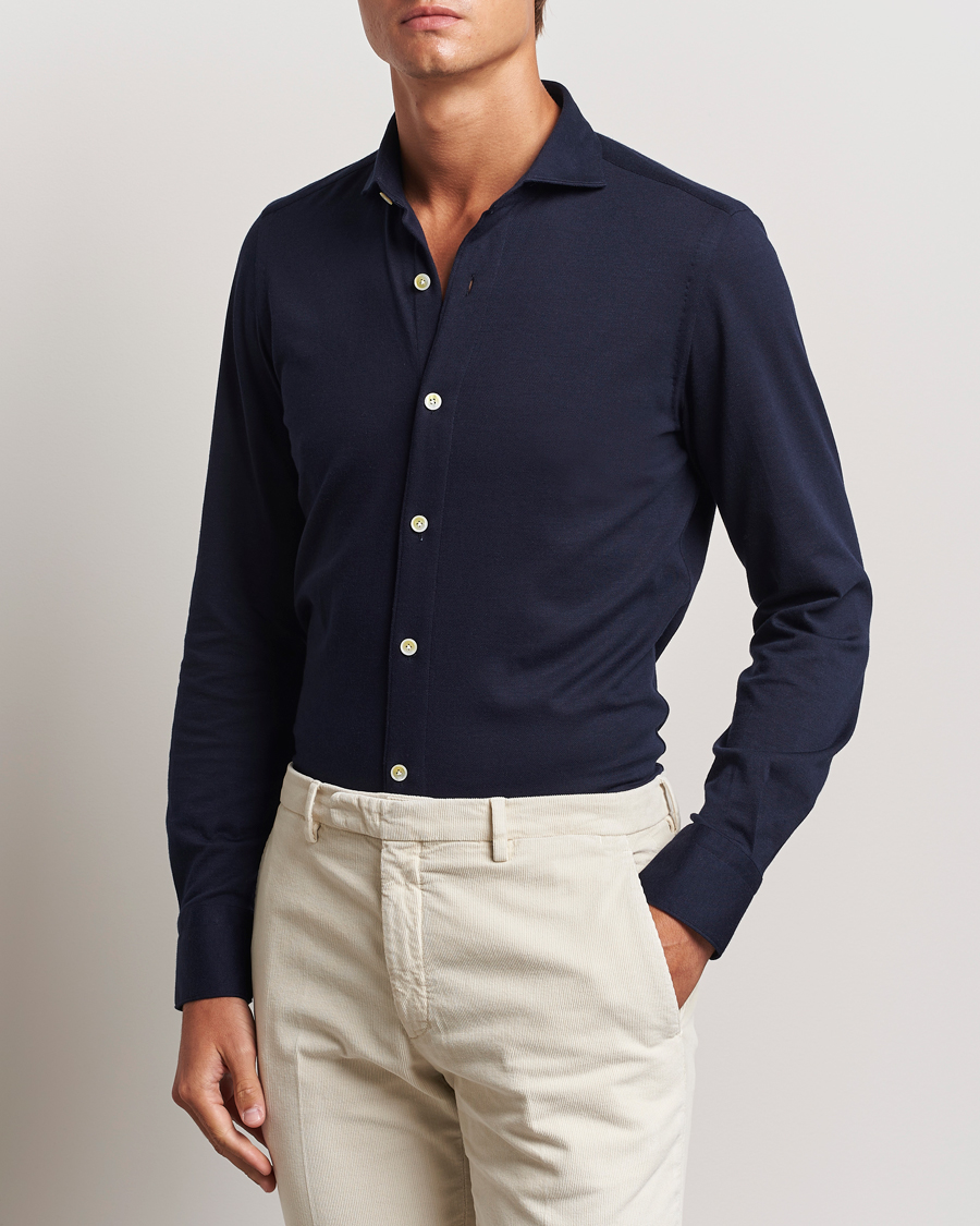 Herre | Poloskjorter | Finamore Napoli | Cotton/Cashmere Jersey Shirt Navy