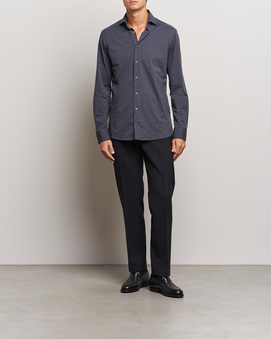 Herre |  | Eton | Slim Fit Four Way Stretch Shirt Dark Grey