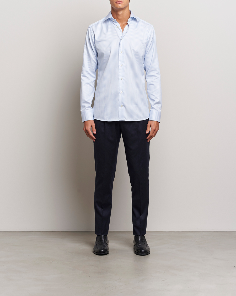 Herre | Business & Beyond - Formal | Eton | Slim Fit Signature Twill Striped Shirt Blue/White