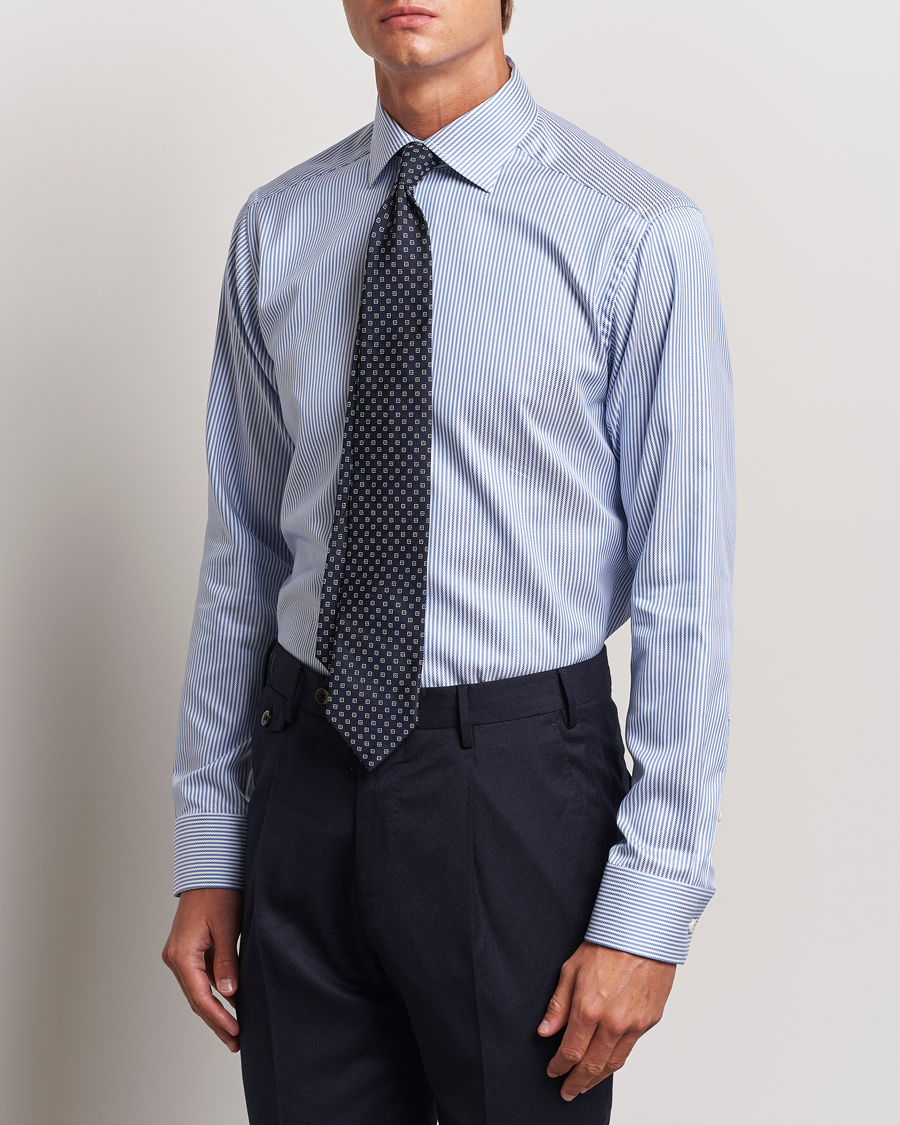 Herre | Business & Beyond - Formal | Eton | Slim Fit Signature Twill Striped Shirt Blue/White