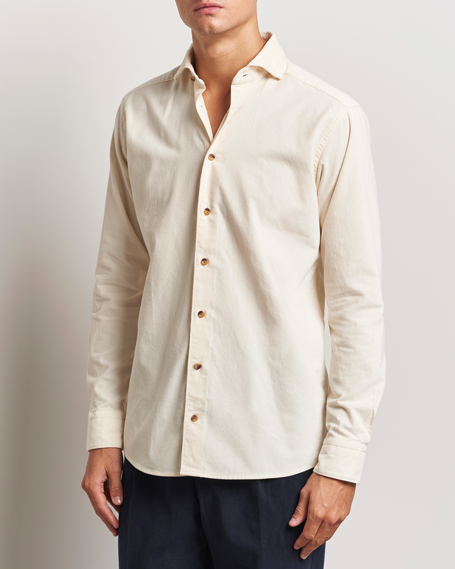 Herre | Fløjlsskjorter | Eton | Slim Fit Fine Wale Corduroy Shirt Off White