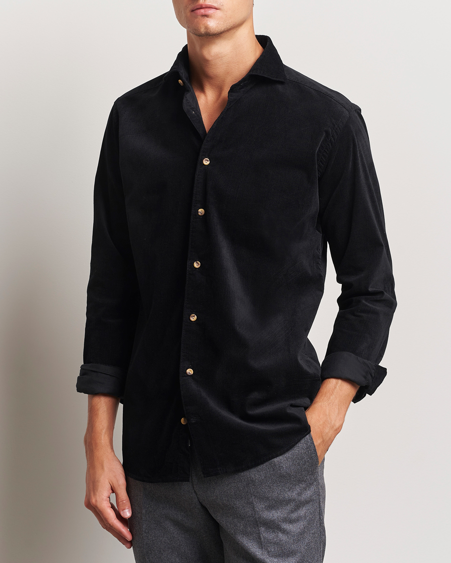 Herre | Fløjlsskjorter | Eton | Slim Fit Fine Wale Corduroy Shirt Black