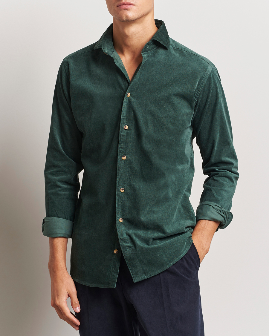 Herre | Fløjlsskjorter | Eton | Slim Fit Fine Wale Corduroy Shirt Dark Green