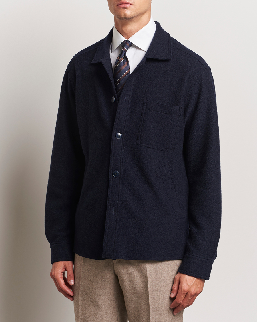 Herre | Business & Beyond - Formal | Eton | Boiled Wool Overshirt Navy Blue