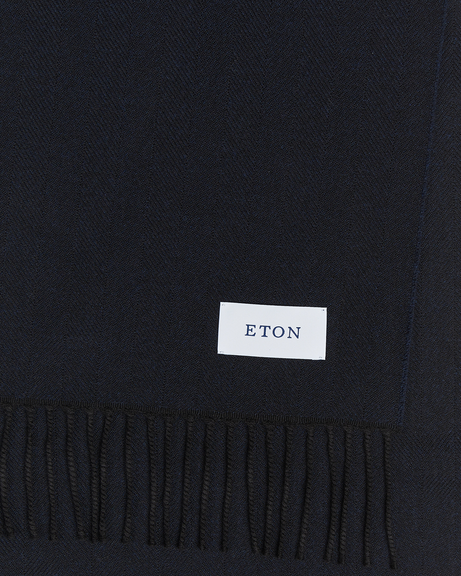 Herre |  | Eton | Merino Wool Herringbone Scarf Navy Blue