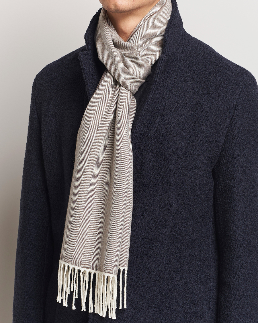 Herre |  | Eton | Merino Wool Herringbone Scarf Beige