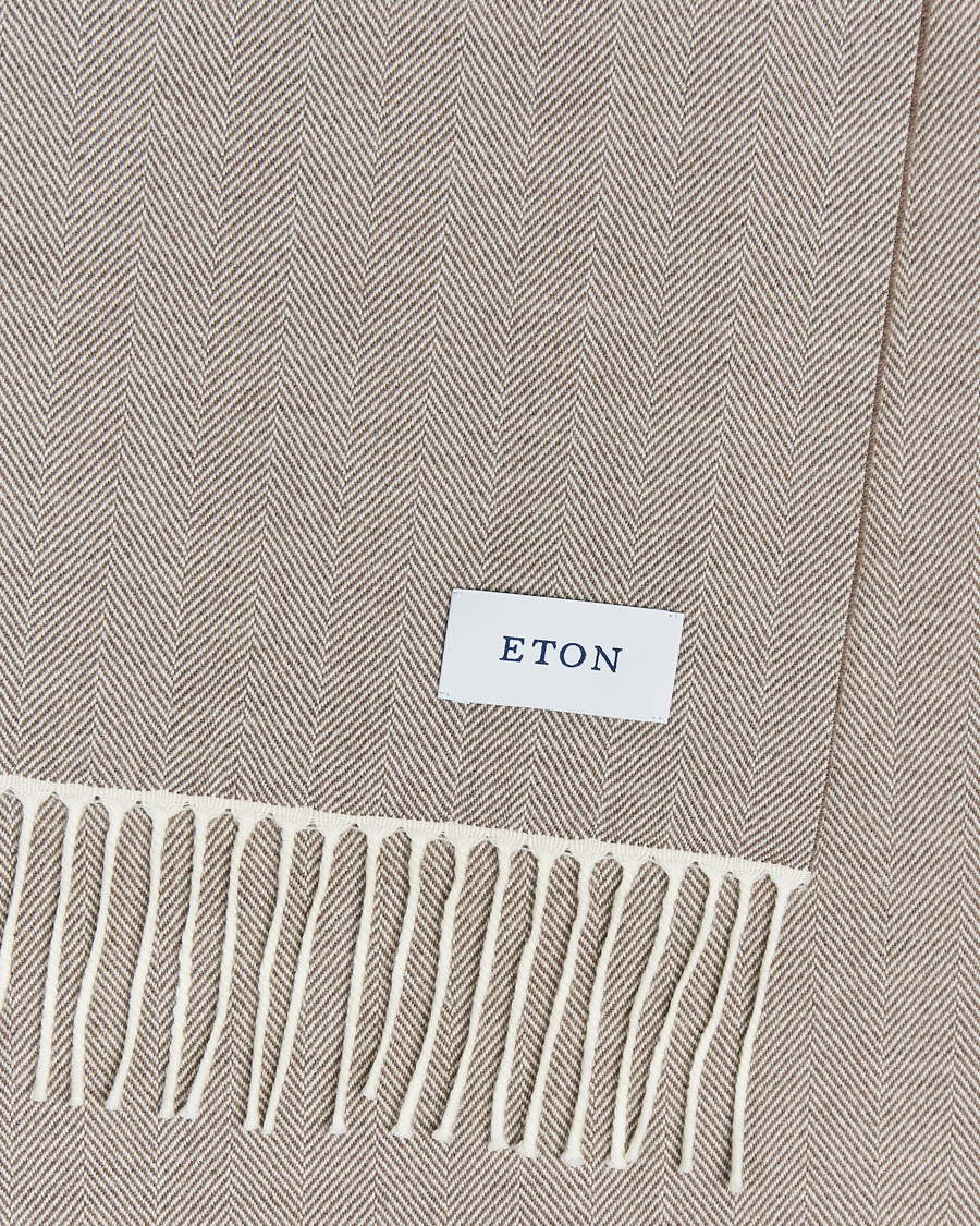 Herre |  | Eton | Merino Wool Herringbone Scarf Beige