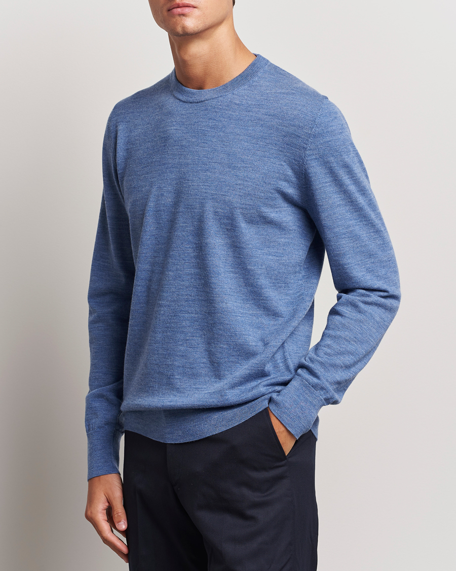 Herre | Pullovers med rund hals | Filippa K | Merino Round Neck Sweater Blue Melange