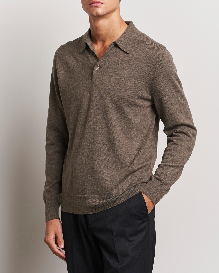 Herre | Tøj | Filippa K | Knitted Polo Shirt Dark Sage Melange
