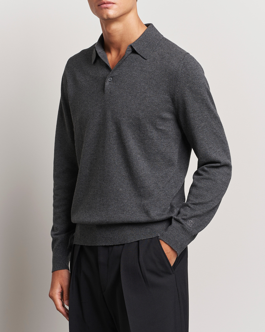 Herre | Strikkede polotrøjer | Filippa K | Knitted Polo Shirt Dark Grey Melange