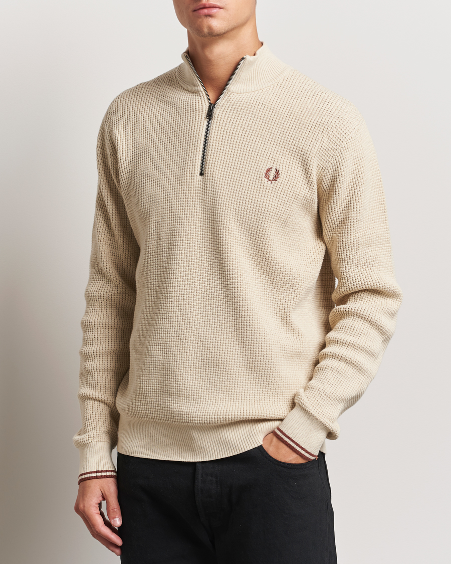 Herre |  | Fred Perry | Waffle Stitch Half Zip Oatmeal